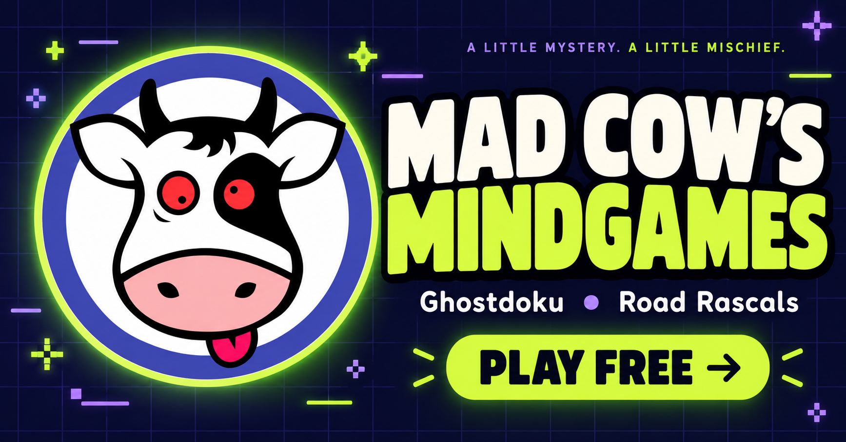 Mad Cow’s Mindgames: Ghostdoku and Road Rascals. Play free.